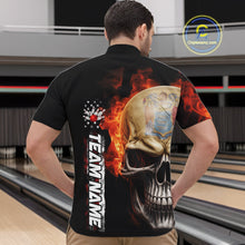 Load image into Gallery viewer, Custom Flame Skull American New Jersey Flag Men Bowling Shirt, Patriotic Bowling Shirt IPHW10639