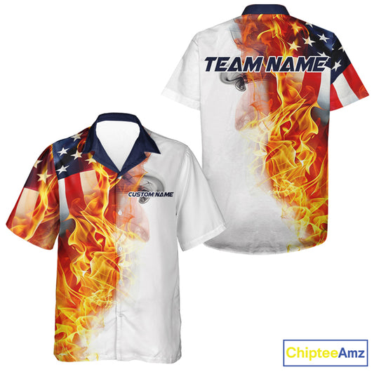 Flame American Flag Custom Hawaiian Shirts For Men And Women, Patriotic Bowling Team Jersey IPHW5984