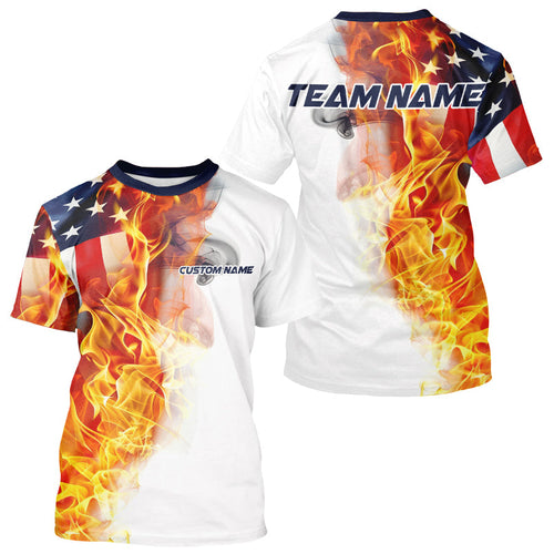 Flame American Flag Custom T-Shirts For Men, Patriotic Bowling Team Jersey IPHW5984