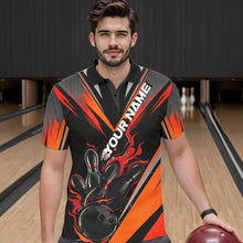 Load image into Gallery viewer, Custom Black And Red Flame Bowling Men Polo Shirts, Fire Bowling Tournament Team Outfits IPHW8773