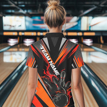 Load image into Gallery viewer, Custom Black And Red Flame Bowling Women Polo Shirts, Fire Bowling Tournament Team Outfits IPHW8773