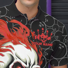 Load image into Gallery viewer, Custom Black And Red Flame Skull Bowling Men Polo Shirts, Skull Halloween Bowling Outfit IPHW8777