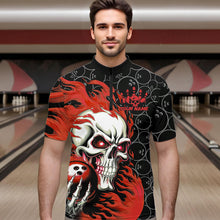 Load image into Gallery viewer, Custom Black And Red Flame Skull Bowling Men Quarter-Zip Shirts, Skull Halloween Bowling Outfit IPHW8777