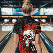 Load image into Gallery viewer, Custom Black And Red Flame Skull Bowling Women Quarter-Zip Shirts, Halloween Bowling Outfit IPHW8777