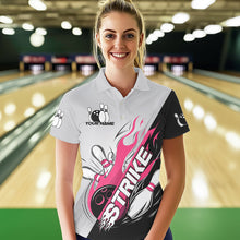 Load image into Gallery viewer, Custom Pink Flame Strike Bowling Women Polo Shirts, Team Uniform Bowling League Shirt IPHW8778