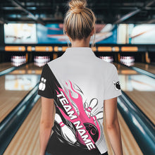Load image into Gallery viewer, Custom Pink Flame Strike Bowling Women Polo Shirts, Team Uniform Bowling League Shirt IPHW8778