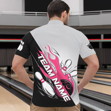 Load image into Gallery viewer, Custom Pink Flame Strike Bowling Men Quarter-Zip Shirts, Bowling Team Uniform Bowling League Shirt IPHW8778