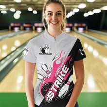 Load image into Gallery viewer, Custom Pink Flame Strike Bowling Women Quarter-Zip Shirt, Team Uniform Bowling League Shirt IPHW8778