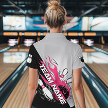 Load image into Gallery viewer, Custom Pink Flame Strike Bowling Women Quarter-Zip Shirt, Team Uniform Bowling League Shirt IPHW8778
