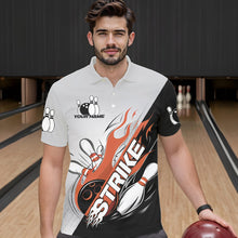 Load image into Gallery viewer, Custom Orange Flame Strike Bowling Men Polo Shirts, Bowling Team Uniform Bowling League Shirt IPHW8779