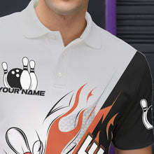 Load image into Gallery viewer, Custom Orange Flame Strike Bowling Men Polo Shirts, Bowling Team Uniform Bowling League Shirt IPHW8779