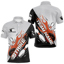 Load image into Gallery viewer, Custom Orange Flame Strike Bowling Men Polo Shirts, Bowling Team Uniform Bowling League Shirt IPHW8779