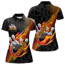 Load image into Gallery viewer, Custom Black And Red Flame Strike Bowling Women Polo Shirts, Bowling Ball Pattern Shirt IPHW8781