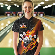 Load image into Gallery viewer, Custom Black And Red Flame Strike Bowling Women Quarter-Zip Shirts, Bowling Ball Pattern IPHW8781