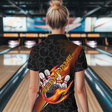 Load image into Gallery viewer, Custom Black And Red Flame Strike Bowling Women Quarter-Zip Shirts, Bowling Ball Pattern IPHW8781
