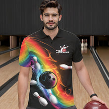 Load image into Gallery viewer, Custom Colorful Rainbow Flame Bowling Team Polo Shirts For Men, Bowling Tournament Outfits IPHW8783