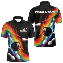 Load image into Gallery viewer, Custom Colorful Rainbow Flame Bowling Team Polo Shirts For Men, Bowling Tournament Outfits IPHW8783