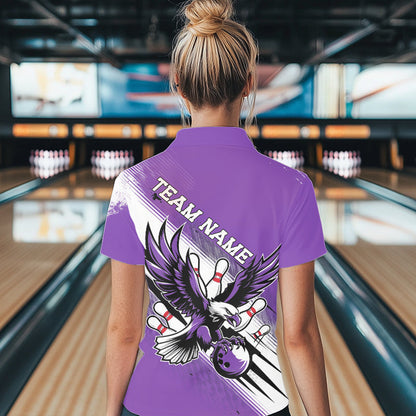 Custom Purple Eagle Bowling Jerseys, Eagle Bowling Women Polo Shirts Team Bowlers Uniform IPHW8788