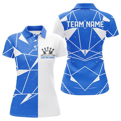 Blue Geometric Custom Ladies Bowling Team Shirts, Bowling Jerseys For Bowlers IPHW6266