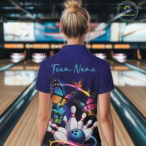 Custom Colorful Butterfly Bowling Women Quarter-Zip Shirts With Team Name, Bowlers Outfit IPHW9012