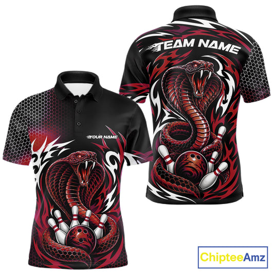 Custom Black And Red Tribal Cobra Snake Bowling Jerseys Bowling Men Polo Shirt IPHW11713