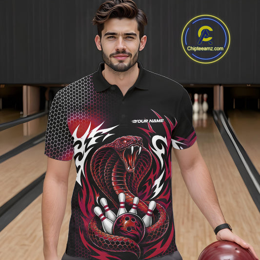 Custom Black And Red Tribal Cobra Snake Bowling Jerseys Bowling Men Polo Shirt IPHW11713