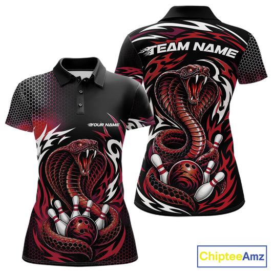 Custom Black And Red Tribal Cobra Snake Bowling Jerseys Bowling Women Polo Shirt IPHW11713