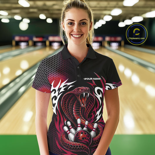 Custom Black And Red Tribal Cobra Snake Bowling Jerseys Bowling Women Polo Shirt IPHW11713
