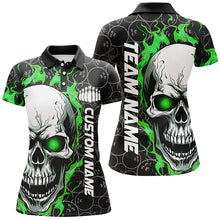 Load image into Gallery viewer, Custom Flaming Skull Team Bowling Shirts For Women, Halloween Bowling Jerseys | Green IPHW5180