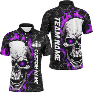 Custom Flaming Skull Team Bowling Shirts For Men, Halloween Bowling Jerseys | Purple IPHW5181