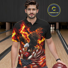 Load image into Gallery viewer, Custom Patriotic Fire Flame Eagle Men Bowling Team Shirt, Firefighter Bowling Shirt IPHW10201