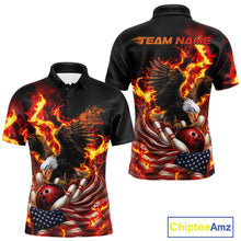 Load image into Gallery viewer, Custom Patriotic Fire Flame Eagle Men Bowling Team Shirt, Firefighter Bowling Shirt IPHW10201