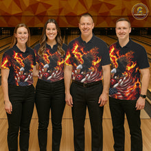 Load image into Gallery viewer, Custom Patriotic Fire Flame Eagle Men Bowling Team Shirt, Firefighter Bowling Shirt IPHW10201