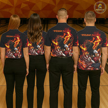 Load image into Gallery viewer, Custom Patriotic Fire Flame Eagle Men Bowling Team Shirt, Firefighter Bowling Shirt IPHW10201