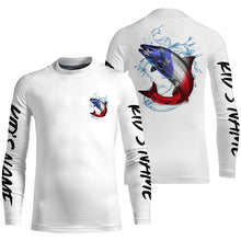 Load image into Gallery viewer, Personalized American Flag Chinook Salmon Fishing Shirts, Patriotic Salmon Long Sleeve Fishing Shirt IPHW6273