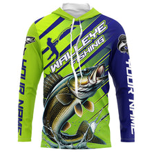 Load image into Gallery viewer, Walleye Fishing Custom Long Sleeve Tournament Shirts, Green And Blue Walleye Fishing Jerseys IPHW6279