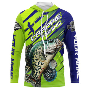 Crappie Fishing Custom Long Sleeve Tournament Shirts, Green And Blue Crappie Fishing Jerseys IPHW6280