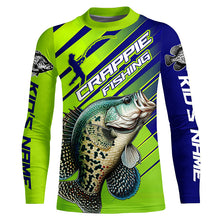 Load image into Gallery viewer, Crappie Fishing Custom Long Sleeve Tournament Shirts, Green And Blue Crappie Fishing Jerseys IPHW6280