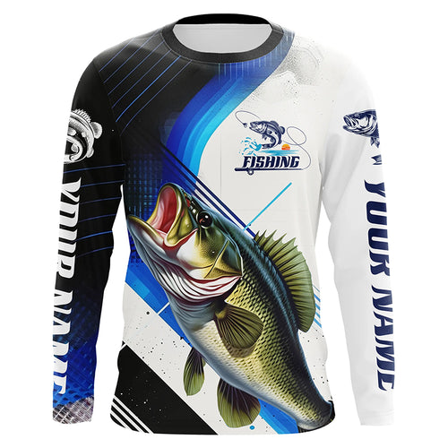 Custom Largemouth Bass Fishing Jerseys, Bass Long Sleeve Tournament Fishing Shirts | Blue IPHW6283