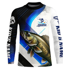 Load image into Gallery viewer, Custom Walleye Bass Fishing Jerseys, Walleye Long Sleeve Tournament Fishing Shirts | Blue IPHW6284