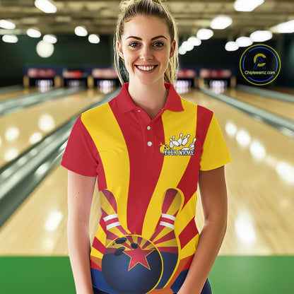 Custom Arizona State Flag Bowling Team Polo Shirts For Women, Bowling League Shirt IPHW9266