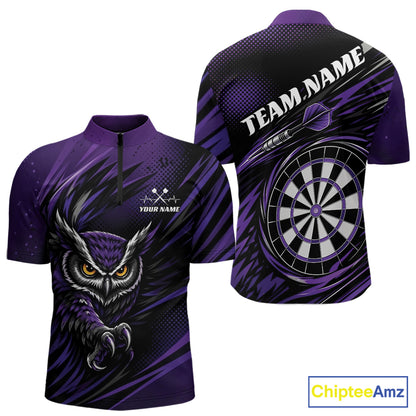 Custom Purple Owl Darts Men Quarter Zip Shirts, Dart Flights Darts League Shirt IPHW11732