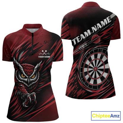 Custom Red Owl Darts Women Quarter-Zip Shirts, Dart Flights Darts League Shirt IPHW11735