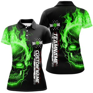 Flame Skull American Flag Custom Team Pickleball Shirts For Women, Patriotic Pickleball Jerseys IPHW5192