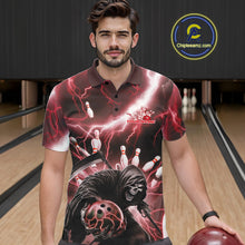 Load image into Gallery viewer, Custom Red Thunder Lightning Grim Reaper Bowling Men Polo Shirt, Halloween Bowling Outfit IPHW9798