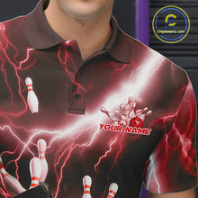 Load image into Gallery viewer, Custom Red Thunder Lightning Grim Reaper Bowling Men Polo Shirt, Halloween Bowling Outfit IPHW9798