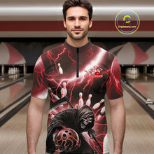Load image into Gallery viewer, Custom Red Thunder Lightning Grim Reaper Bowling Men Quarter-Zip Shirt, Halloween Bowling Outfit IPHW9798