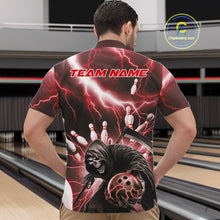 Load image into Gallery viewer, Custom Red Thunder Lightning Grim Reaper Bowling Men Quarter-Zip Shirt, Halloween Bowling Outfit IPHW9798