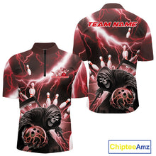 Load image into Gallery viewer, Custom Red Thunder Lightning Grim Reaper Bowling Men Quarter-Zip Shirt, Halloween Bowling Outfit IPHW9798