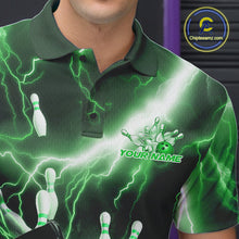 Load image into Gallery viewer, Custom Green Thunder Lightning Grim Reaper Bowling Men Polo Shirt, Halloween Bowling Outfit IPHW9800